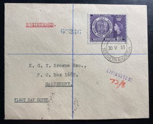 1953 Livingstone Rhodesia First Day Cover FDC To Salisbury Rhodes Centenary