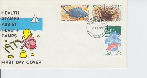 1979 New Zealand Health Stamps FIsh (Scott B103-05) FDC 