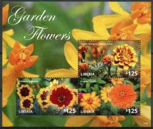 Liberia 2014 MNH Garden Flowers 3v M/S II Flora French Marigold Tickseed Cosmos