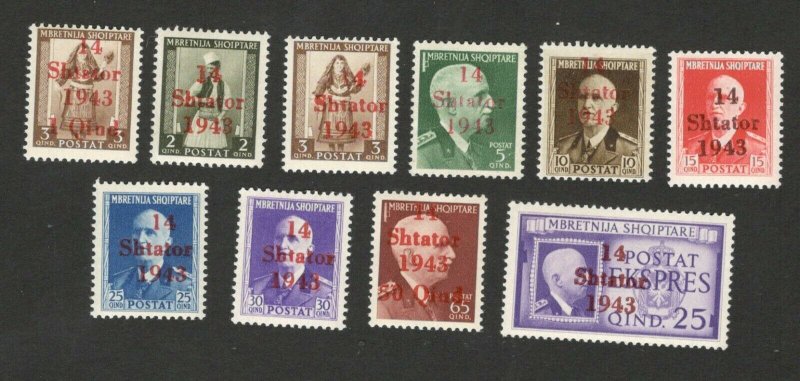 GERMANY OCC ALBANIA - 10 MNH OVERPRINT STAMPS - 1943.