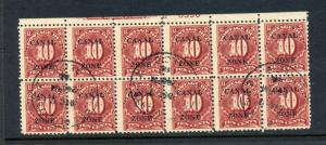 Canal Zone Scott J20 USED Postage Due Plate Block of 10 Stamps (Stock CZJ20 uPB)