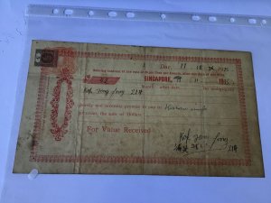 Singapore 1933 document with  revenue stamp  Ref R28504 