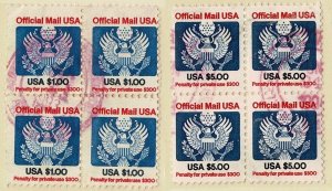 USA #o132-3 used blocks $1 $5