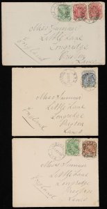 TRANSVAAL 1897 Covers with 3 diff frankings for ½ ounce rate to England.