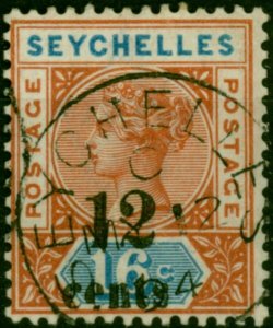 Seychelles 1893 12c on 16c Chestnut & Ultramarine SG16 V.F.U