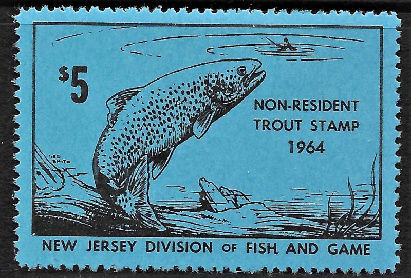 US 1964 NJ Non-Resident Trout Stamp XF LH