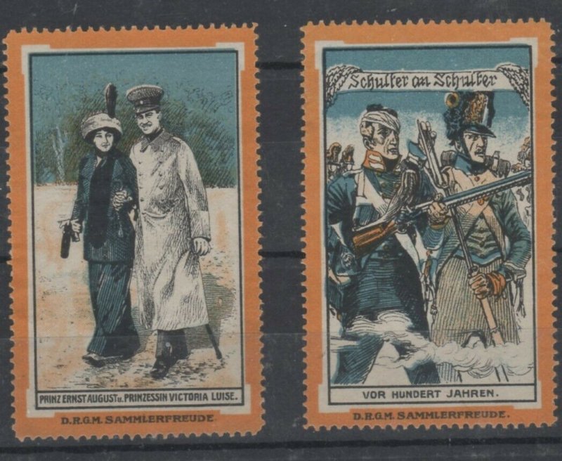 Germany- DRGM Sammlerfreude Pair of Vignette Cinderella Stamps Royalty & Combat