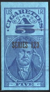 TA374b Series 123 Cigarette Revenue Stamp: 5 Cigarettes (1953) Used