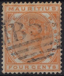 Mauritius 1883 QV 4d orange, used, SG 104/ Sc 71. Wmk CCA.   CV£9        (a1248b