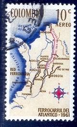 Railroad Map of Colombia, Colombia stamp SC#C442 used