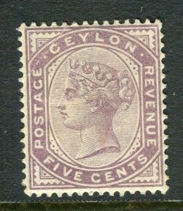 CEYLON; 1886 classic QV Crown CA issue Mint hinged 5c. value