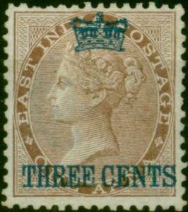 Straits Settlements 1867 3c on 1a Deep Brown SG3 Fine MM