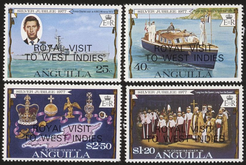 ANGUILLA Sc 297-300 VF/MNH - 1977  Ovpt ROYAL VISIT/TO WEST INDIES-Complete Set