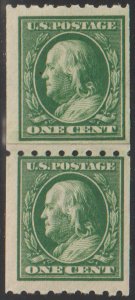 US #390 VF mint never hinged, PAIR, fresh color, paste-up, Nice!