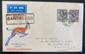 1932 Broken Hill N Rhodesia First Flight Cover To Calcutta India 25 Flow Imperia