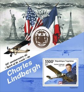 Togo - 2022 Spirit of St. Louis Plane - Stamp Souvenir Sheet - TG220327b1