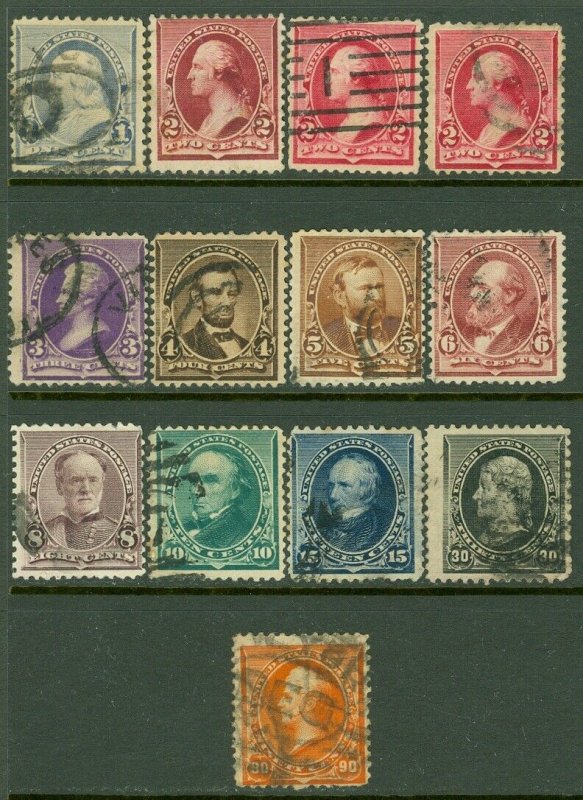 EDW1949SELL : USA 1890-93 Sc #219-20, 220a, 221-29 Used. Small faults. Cat $290.