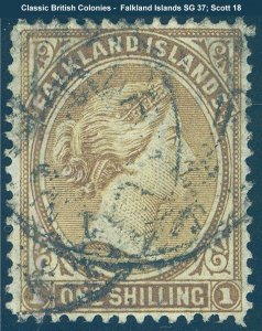 Falkland Islands Scott 18, SG 37 - Used with Pencil Marks on back