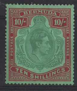 Bermuda 1938 10s bluish green & deep red/green sg119a fine mint, short perf ca