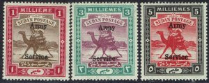 SUDAN 1906 ARMY SERVICE OVERPRINTED CAMEL POSTMAN 1M 3M AND 5M