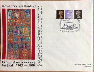GB ILLUSTRATED FDC 1967 MACHINS 4d,1/-, 1/9 COVENTRY CATHEDRAL COVER AND HANDSTA