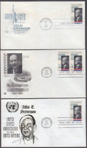 USA # 1275 SET of 3 DIFF FDCs - ADLAI STEVENSON, PHOTO by PHILIPPE HALSMAN