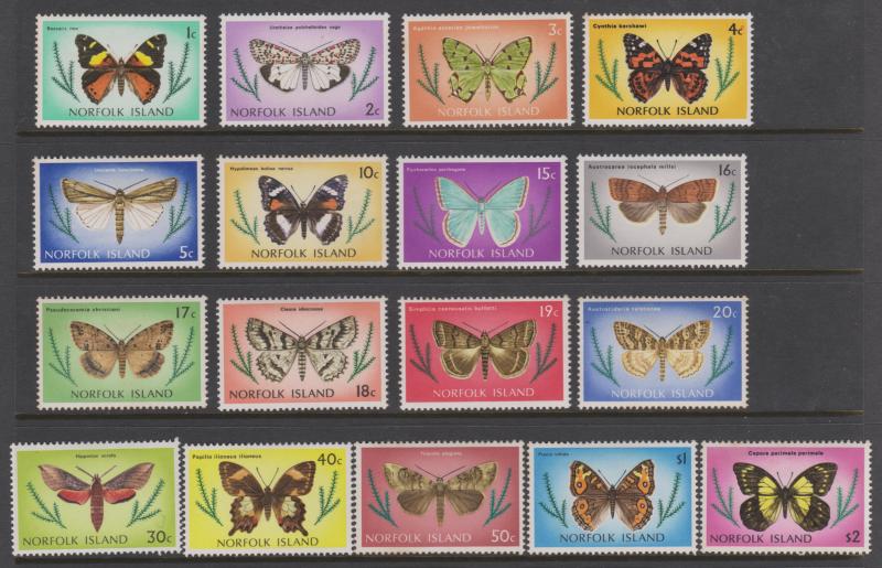 Norfolk Island 1976 Butterfly Set Sc#201-217 MNH & MLH