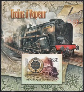 Burundi 2012 MNH Sc #1081 7500fr Steam Trains IMPERF