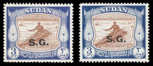Sudan 1951-60 Official 3p in the two listed shades superb MNH. SG O75,O75a.