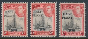 Bermuda  SG 122 x 3 copies SC# 129 MVLH OPT Surcharge see details and scans