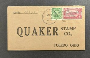 Vintage Philippines Airmail Cover to Quaker Stamp Co Toledo OH Airmail Overprint