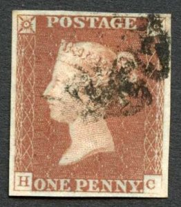 1841 Penny Red (HC) Plate 21 Fine Four Margin Cat 60 Pounds