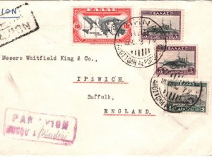 GREECE Air Mail 1933 Cover Athens Ipswich via Brindisi & London {samwells}MA136