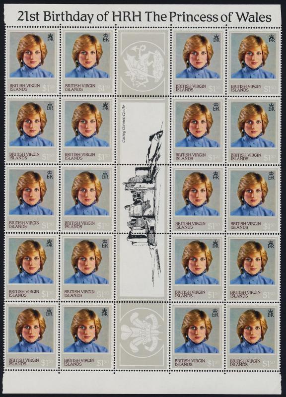 Virgin Islands 430-3 Gutter strips of 20 MNH Princess Diana 21st Birthday, Crest