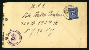 Germany Wesermünde 1947 Cover to USA British Censorship Postmark Bremerhaven