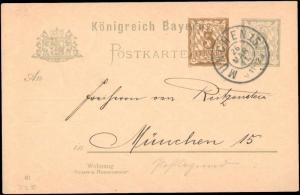 1911 GERMAN STATES BAVARIA GOVERNMENT POSTAL CARD