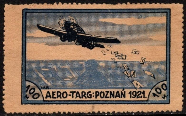 1921 Poland Poster Stamp 25 Marks + 100 Marks Aero-Targ Company Semi Postal