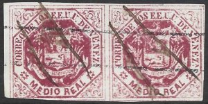 Venezuela 1876-77 Arms 1/2r Rose #47b Inverted Original Packaging F/VF Used PAIR CV $15.00++-