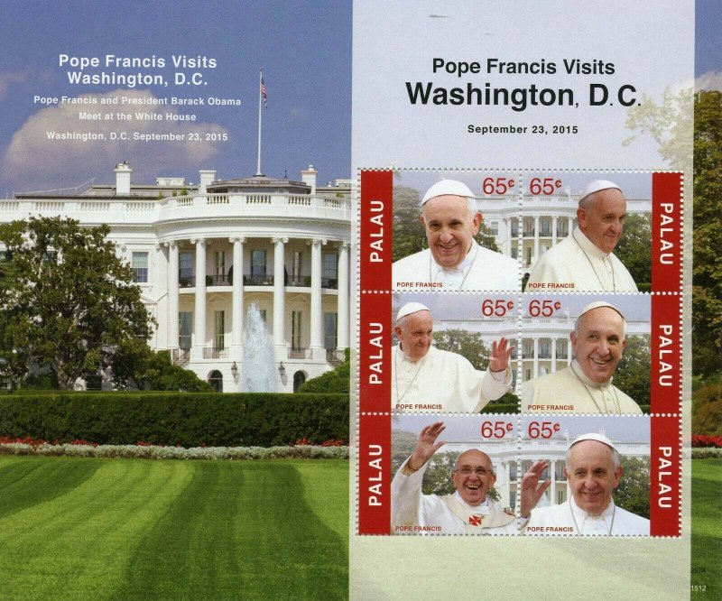 Palau 2015 MNH Religion Stamps Pope Francis Visits Washington White House 6v M/S