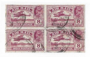 India Sc #C5 8annas airmail used block of 4 FVF