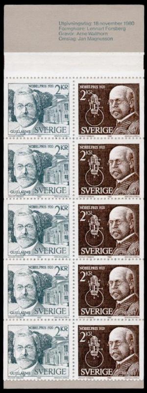 Sweden 1344a Booklet MNH Nobel Prize Winners, Hamsun, Krogh, Nernst