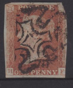 Great Britain 1841 QV 1d Red Brown Sc#3 Imperf Used HF