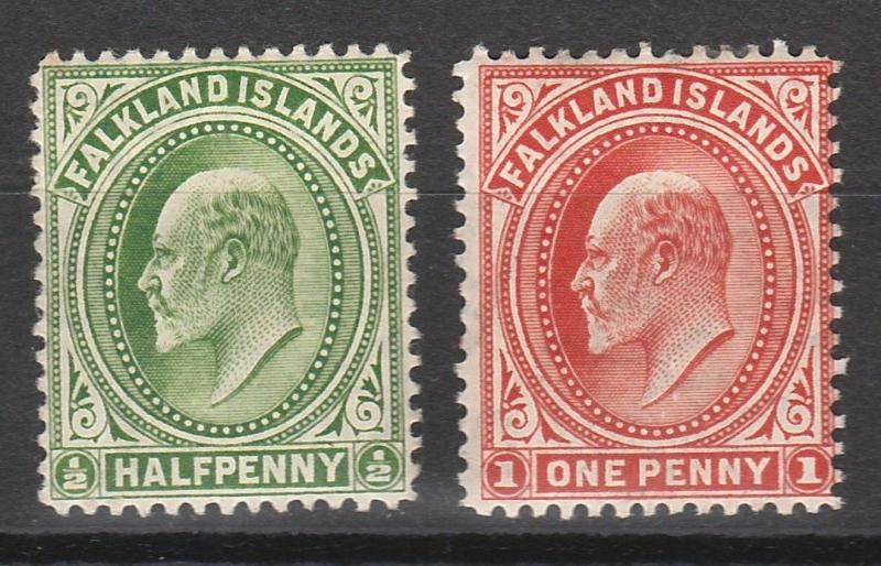 FALKLAND ISLANDS 1902 KEVII 1/2D AND 1D WMK UPRIGHT