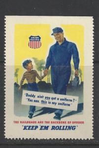 WW2 Era Union Pacific Railroad Train Promotional Poster Stamp  (AW28)