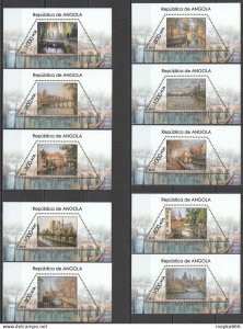 N0539 Imperf Angola Art Paintings Architecture !!! Gold 10Bl Mnh