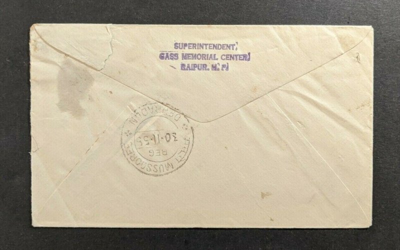 1955 Raipur India Registered Cover to Mussdoree