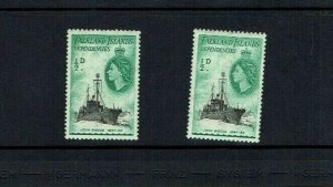 Falkland Islands Dep.: 0.5d Ship definitive, De la Rue print, dark green, Mint