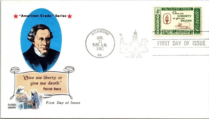 FDC 1961 SC #1244 Fluegel Cachet - Richmond VA - Single - F61873