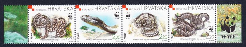 Croatia WWF Orsini's Viper Strip of 4v with WWF label SG#581-584 SC#391 a-d