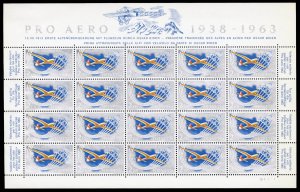 Switzerland #C46 Cat$80, 1963 Glider and Jets, sheet of 20, never hinged